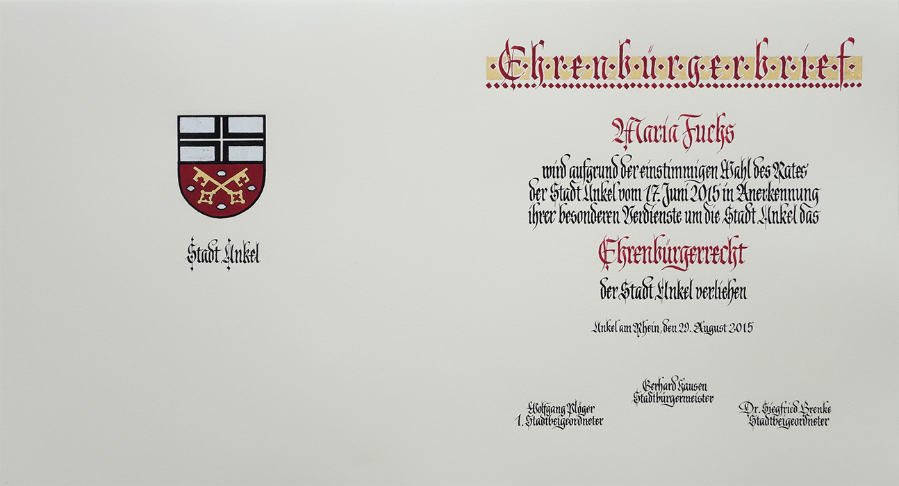 Wappen Stadt Unkel und Urkundentext