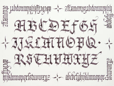 Texturalphabet, geschrieben mit einem Montblanc-Füller mit Kalligrafiefeder